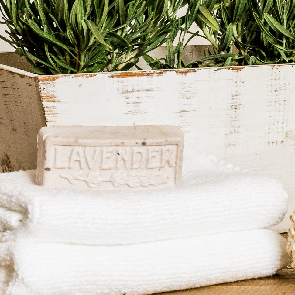 Lavender Guest Soap on a bed of towels